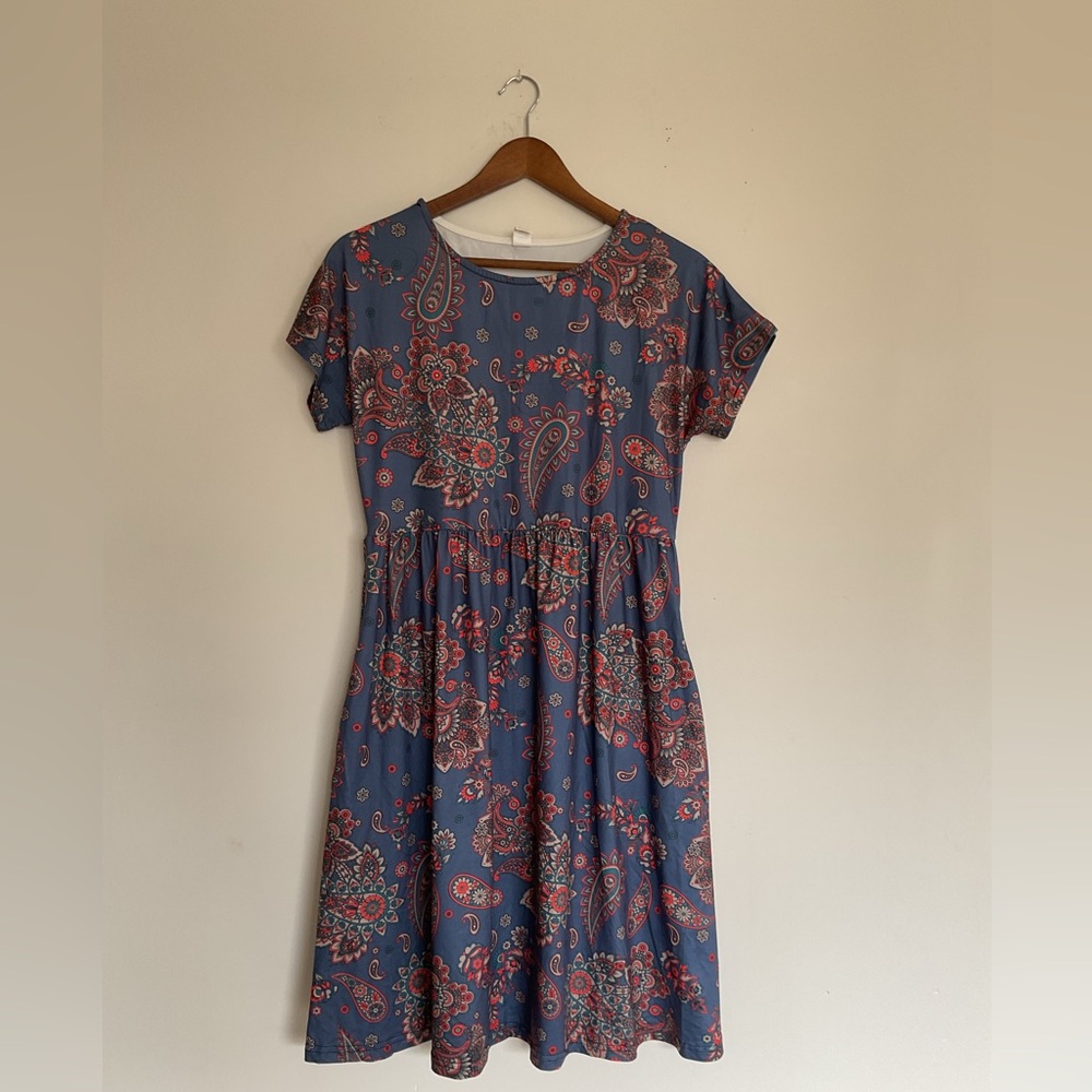 Blue Midi Sundress with Raglan Sleeves